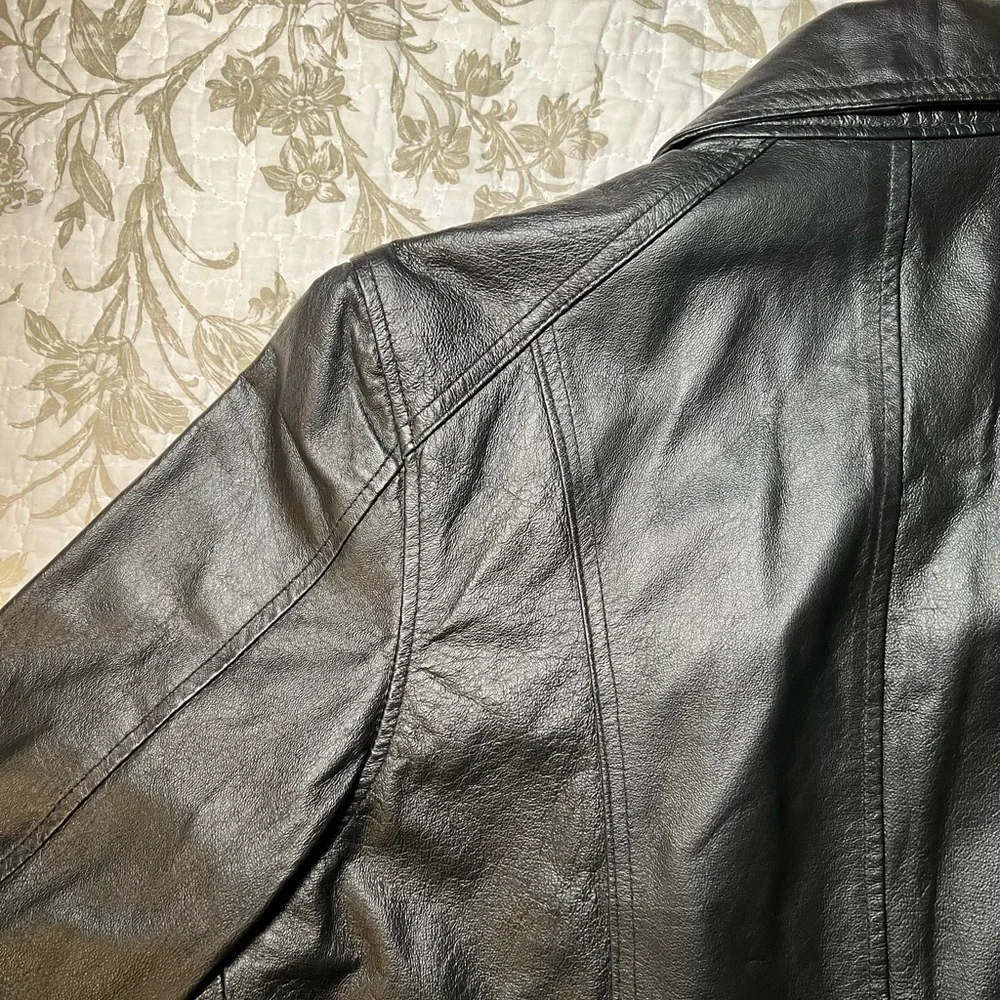 Isaac Mizrahi Live! Black Leather Coat Jacket, size medium Retro Indie Grunge - Picture 7 of 13